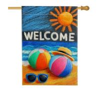 Bandiera estiva da giardino di benvenuto, con palline da spiaggia colorate, decorazione per la casa, bandiera da giardino in iuta su entrambi i lati, decorazione per esterni, 71 x 101 cm