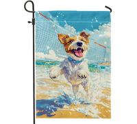 Bandiera estiva da giardino e spiaggia, con cane felice blu, decorazione per esterni, bandiera da giardino a doppia faccia, in poliestere, decorazione per la casa per amanti degli animali, 30,5 x 45,7