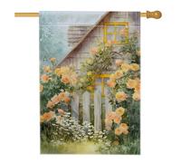 Bandiera estiva da giardino floreale, bandiera decorativa per cottage con rose di pesca, decorazione per la casa, bandiera da giardino in iuta su entrambi i lati, decorazione per esterni, 71 x 101 cm