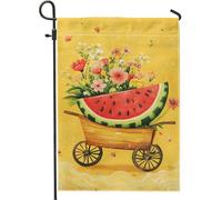 Bandiera estiva da giardino floreale con anguria, bandiera gialla per esterni, bandiera decorativa per esterni, bandiera da giardino in iuta su entrambi i lati, decorazione per feste stagionali, 30,5