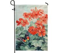Bandiera estiva da giardino floreale, con gerani rossi, decorazione per esterni, bandiera da giardino, bandiera decorativa su entrambi i lati, per casa, vacanze e feste, decorazione per prato, 30,5 x
