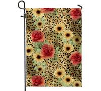 Bandiera estiva da giardino floreale, con rose rosse, girasoli gialli, stampa leopardata, bandiera decorativa su entrambi i lati, per patio, prato, decorazione 30,5 x 45,7 cm