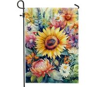 Bandiera estiva da giardino floreale, girasole vibrante e fiori in fiore, decorazione per esterni, striscione in iuta su entrambi i lati per decorazione del prato per le vacanze 30,5 x 45,7 cm