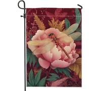 Bandiera estiva da giardino floreale, pesca peonia, libellula, decorazione per esterni, bandiere da giardino, bandiera su entrambi i lati in iuta per prato, decorazione per la casa e le vacanze, 30,5