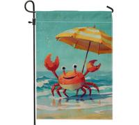 Bandiera estiva da giardino, granchio arancione sotto l'ombrello, decorazione per esterni, striscione su entrambi i lati in iuta per prato, divertente decorazione per feste costiere, 30,5 x 45,7 cm