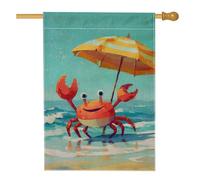 Bandiera estiva da giardino, granchio arancione sotto l'ombrello, decorazione per esterni, striscione su entrambi i lati in iuta per prato, divertente decorazione per feste costiere, 71 x 101 cm