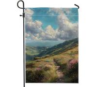Bandiera estiva da giardino, paesaggio montano, bellissimo sentiero naturalistico, decorazione per esterni, striscione in tessuto su entrambi i lati per decorazione di prato e patio, 71 x 101 cm