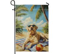 Bandiera estiva da giardino per cani da spiaggia, labrador giallo, decorazione a doppio lato, bandiera tropicale per esterni, decorazione per prato all'aperto per feste in casa, 30,5 x 45,7 cm