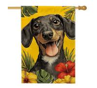 Bandiera estiva da giardino per cani, giallo Happy Pup tropicale floreale da cortile, decorazione per esterni su entrambi i lati, per feste in prato, 71 x 101 cm