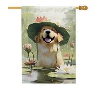 Bandiera estiva da giardino per cani, Happy Golden Retriever con fiori, striscione decorativo per la casa, bandiera da giardino in iuta su entrambi i lati, decorazione per esterni, 71 x 101 cm