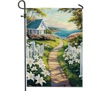Bandiera estiva da giardino per casa sulla spiaggia, striscione decorativo blu per sentiero sul mare, decorazione per esterni su entrambi i lati, perfetta per la decorazione della casa costiera e il