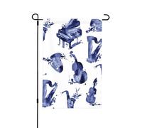 Bandiera estiva da giardino, per esterni, con sassofono, pianoforte, violoncello, basso e scritta "Blues", bifacciale, 12x18 pollici