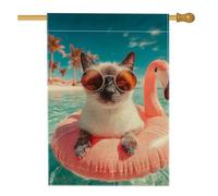 Bandiera estiva da giardino, simpatico gatto siamese con occhiali da sole e uccello tropicale, striscione decorativo per la casa, bandiera da giardino in iuta su entrambi i lati, decorazione per prato