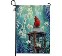 Bandiera estiva da giardino, striscione floreale con uccellini cardinali rossi vivaci, decorazione per esterni su entrambi i lati, decorazione stagionale per la casa per prato e giardino, bellissimo