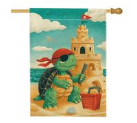 Bandiera estiva da giardino, tartaruga pirata verde, castello di sabbia, decorazione per esterni, bandiera su entrambi i lati in iuta per cortile, decorazione per prato, 71 x 101 cm