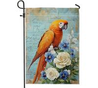 Bandiera estiva da giardino tropicale, bandiera floreale con pappagallo arancione, decorazione per la casa, bandiera su entrambi i lati in iuta per cortile, decorazione per esterni, 30,5 x 45,7 cm