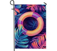 Bandiera estiva da giardino tropicale, con foglie colorate della giungla ad anello, decorazione per la casa, bandiera su entrambi i lati, per feste all'aperto, decorazione per prato, 30,5 x 45,7 cm
