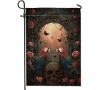 Bandiera estiva da giardino tropicale con pappagallo, rose rosse e farfalle, decorazione per esterni, striscione in iuta su entrambi i lati per decorazione per feste sul prato 30,5 x 45,7 cm