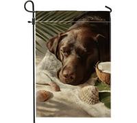 Bandiera estiva da giardino tropicale per cani, stampa di zampa di labrador marrone, striscione decorativo in iuta su entrambi i lati, decorazione per esterni per cortile e prato, stile esotico da