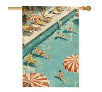 Bandiera estiva da giardino vintage a bordo piscina, decorazioni per nuoto in acqua con bagnanti, striscione su entrambi i lati per patio per decorazione esterna del prato 71 x 101 cm
