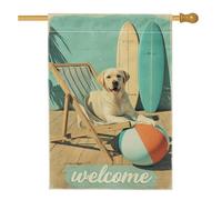 Bandiera estiva di benvenuto per cani da spiaggia, Labrador Retriever con animali, decorazione da giardino, bandiera da giardino in iuta su entrambi i lati, decorazione per esterni, 71 x 101 cm
