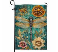 Bandiera estiva floreale da giardino, libellula turchese e fiore decorazione per esterni, bandiera artistica su entrambi i lati, per la decorazione della casa e del giardino, 30,5 x 45,7 cm