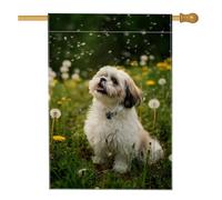 Bandiera estiva floreale da giardino per cani, bianca con animali Shih Tzu, decorazione su entrambi i lati per prato e feste in casa, 71 x 101 cm