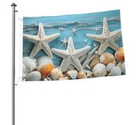 Bandiera estiva in legno con stella marina, 60 x 90 cm, double-face, in poliestere, con occhielli in metallo, resistente allo sbiadimento, leggera, per cortile, balcone, prato, feste, decorazione
