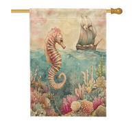 Bandiera estiva per casa con cavalluccio marino da spiaggia, 71 x 101 cm, double-face, decorativa per esterni, divertente bandiera per la casa, per il giardino e il giardino