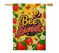 Bandiera estiva per casa delle api, giocosa con fragole e farfalle, in iuta gialla, su entrambi i lati, grande bandiera da giardino per esterni, patio, cortile, prato, ingresso, balcone, 71 x 101 cm