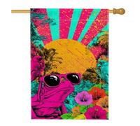 Bandiera estiva tropicale anfibia da giardino, fiori della giungla di pesca brillante, striscione decorativo per la casa, bandiera decorativa da giardino su entrambi i lati, per esterni, 71 x 101 cm