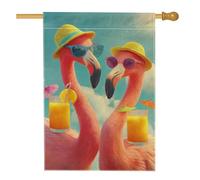 Bandiera estiva tropicale da giardino con uccelli tropicali, pesche con bicchieri e bevande, decorazione per esterni, striscione su entrambi i lati per prato in iuta per decorazioni per feste di festa