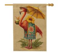 Bandiera estiva tropicale tropicale da giardino, uccello rosso con ombrello giallo, striscione decorativo per la casa, bandiera su entrambi i lati per prato in iuta per decorazione all'aperto per