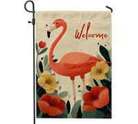 Bandiera estiva tropicale tropicale di benvenuto, bandiera da giardino, decorazione floreale rossa e gialla per la casa, striscione per cortile, decorazione da giardino su entrambi i lati, 30,5 x 45,7