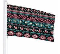 Bandiera Etnica Decor 3x5 Ft Triangolo Tribale Quadrato Geometrico Diamante Griglia Ornamento a Strisce Pois Poliestere Motivo Stampato Decorazioni per Esterni per Case e Giardini