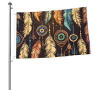 Bandiera etnica tribale vintage con piume, 6 x 0,9 m, bandiera da giardino su entrambi i lati, resistente allo sbiadimento, bandiera per esterni, divertente bandiera per vacanze con occhielli in