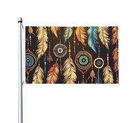 Bandiera etnica tribale vintage con piume, 9 x 1,5 m, bandiera da giardino su entrambi i lati, resistente allo sbiadimento, bandiera per esterni, divertente bandiera per vacanze con occhielli in