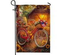 Bandiera Fall Autumn Flower Bicycles Red Vintage Bicycles And America Flag Bandiera Della Brezza Prova Di Sbiadimento Striscione All'Aperto, Per Eventi, Giardino, Celebrazioni, 30x45cm