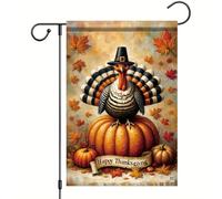 Bandiera Fall Happy Thanksgiving Chicken Pumpkin Autumn Harvest Bandiere Da Giardino Con Occhielli Doppia Cucitura Striscioni Di Bunting Per Balcone Esterno Giardino 70X102Cm