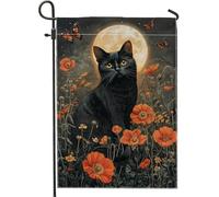 Bandiera Fall Harvest Cat Poppies Flowers Butterfly Doppia Cucitura Bandiere da giardino Stampa Striscioni di Bunting per All'aperto Parata 30x45cm