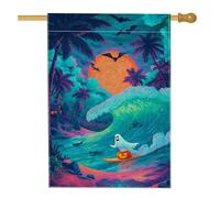 Bandiera fantasma sulla spiaggia di Halloween, striscione colorato per la decorazione della casa, bandiera da cortile in iuta su entrambi i lati, decorazione per prato all'aperto per vacanze 71 x 101