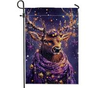 Bandiera festiva da giardino con cervi, bandiera invernale viola con animali, bandiera su entrambi i lati per esterni per le festività natalizie, affascinante decorazione per patio e prato, 30 x 45 cm