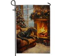 Bandiera festiva del giardino del drago, bandiere di decorazione di fantasia verdi, banner in tela di iuta double face per la celebrazione invernale, decorazione confortevole della casa, 12x18