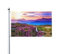 Bandiera festiva double-face con paesaggio floreale di montagna stampata con occhielli, adatta per decorazioni per la casa e l'esterno