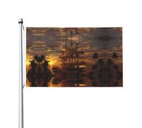 Bandiera festiva su entrambi i lati, 9 x 1,5 m, con stampa barca al crepuscolo, con occhielli, adatta per decorazioni per la casa e l'esterno