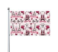 Bandiera festiva su entrambi i lati, con stampa della Torre Eiffel di Parigi, con occhielli, adatta per decorazioni per la casa e l'esterno