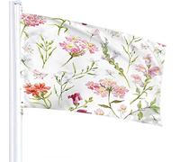 Bandiera Floreale 4x6 FT Fiore Selvatico Pianta Botanica Foglie Primavera Rosa Verde Bianco Bandiere per Esterni Grande Benvenuto Cortile Striscioni Casa Giardino Cortile Prato Decor
