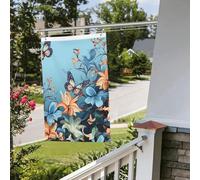 Bandiera floreale a farfalla blu 0,6 x 0,9 m per esterni interni primavera estate autunno inverno bandiere da giardino con occhiello verticale su entrambi i lati bandiere per feste banner per