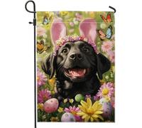 Bandiera floreale arcobaleno da giardino per cani, decorazione pasquale da laboratorio nero su entrambi i lati, decorazione per prato all'aperto primavera estate decorazione per la casa a farfalla