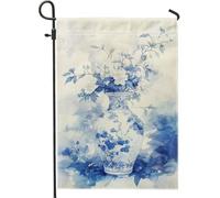 Bandiera floreale blu da giardino, vaso vintage primaverile per esterni, bandiera da cortile su entrambi i lati per la decorazione della casa e del prato, 30,5 x 45,7 cm